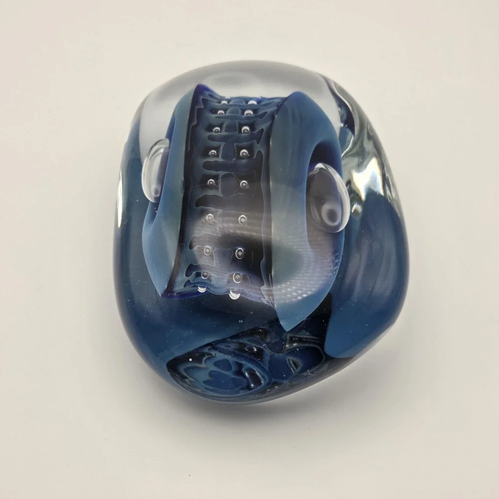 Robert Eickholt Blue/Black/Clear Reptile Series Mouth Blown Paperweight 1993